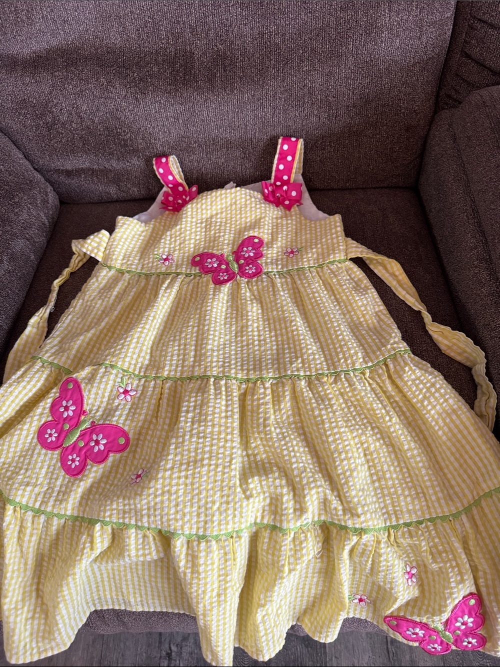 Emily Rose Yellow Seersucker Sundress with Pink Butterfly Accents